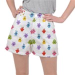 Seamless-pattern-cute-funny-monster-cartoon-isolated-white-background Women s Ripstop Shorts