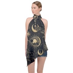 Asian-seamless-pattern-with-clouds-moon-sun-stars-vector-collection-oriental-chinese-japanese-korean Halter Asymmetric Satin Top by Salman4z