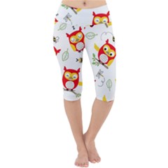 Seamless-pattern-vector-owl-cartoon-with-bugs Lightweight Velour Cropped Yoga Leggings by Salman4z