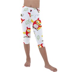 Seamless-pattern-vector-owl-cartoon-with-bugs Kids  Lightweight Velour Capri Leggings  by Salman4z