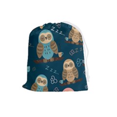Seamless-pattern-owls-dreaming Drawstring Pouch (large) by Salman4z
