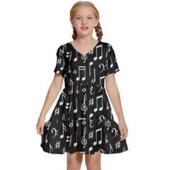 Chalk-music-notes-signs-seamless-pattern Kids  Short Sleeve Tiered Mini Dress by Salman4z