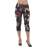 Christmas Pattern With Snowflakes Berries Lightweight Velour Capri Leggings 