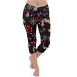 Christmas Pattern With Snowflakes Berries Lightweight Velour Capri Yoga Leggings