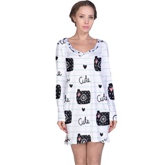 Cute Cameras Doodles Hand Drawn Long Sleeve Nightdress by pakminggu