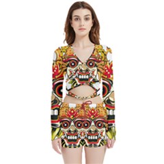 Bali Barong Mask Euclidean Vector Chiefs Face Velvet Wrap Crop Top And Shorts Set