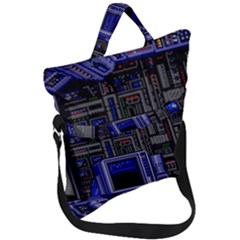 Blue Computer Monitor With Chair Game Digital Wallpaper, Digital Art Fold Over Handle Tote Bag by Bakwanart