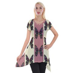 Butterflies Pink Old Ancient Texture Decorative Short Sleeve Side Drop Tunic by 99art