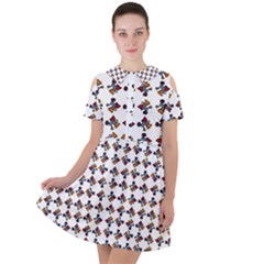 Mixed Abstract Colors Pattern Short Sleeve Shoulder Cut Out Dress  by dflcprintsclothing