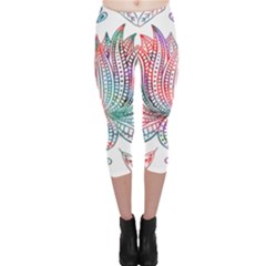 Lotus Feathers Boho Watercolor Capri Leggings  by 99art
