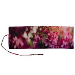 Pink Flower Roll Up Canvas Pencil Holder (m) by artworkshop