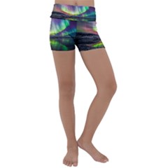Aurora Borealis Polar Northern Lights Natural Phenomenon North Night Mountains Kids  Lightweight Velour Yoga Shorts by B30l