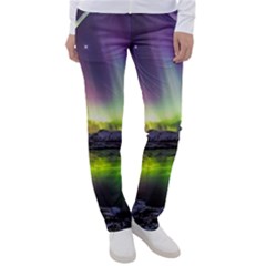 Aurora Borealis Polar Northern Lights Natural Phenomenon North Night Mountains Women s Casual Pants by B30l