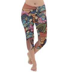 Multicolored Flower Decor Flowers Patterns Leaves Colorful Lightweight Velour Capri Yoga Leggings by B30l