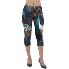 Peacock Bird Feathers Plumage Colorful Texture Abstract Lightweight Velour Capri Leggings  by Wav3s