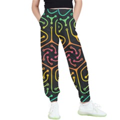 Circuit Hexagonal Geometric Pattern Background Pattern Kids  Elastic Waist Pants by Wav3s