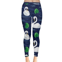 Swan-pattern-elegant-design Inside Out Leggings by Wav3s