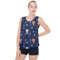 Cute Astronaut Cat With Star Galaxy Elements Seamless Pattern Bubble Hem Chiffon Tank Top by Wegoenart