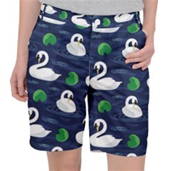 Swan Pattern Elegant Design Women s Pocket Shorts