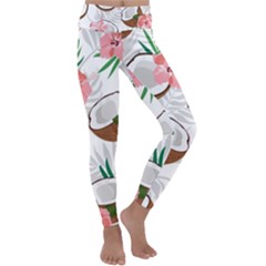 Seamless Pattern Coconut Piece Palm Leaves With Pink Hibiscus Kids  Lightweight Velour Classic Yoga Leggings by Vaneshart
