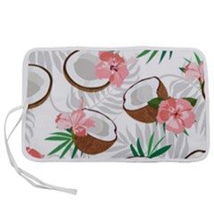Seamless Pattern Coconut Piece Palm Leaves With Pink Hibiscus Pen Storage Case (l) by Vaneshart