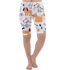 Seamless Pattern Of Cute Dog Puppy Cartoon Funny And Happy Cropped Leggings  by Wav3s