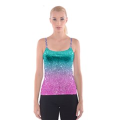 Pink And Turquoise Glitter Spaghetti Strap Top by Wav3s