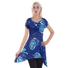 Cat Spacesuit Space Suit Astronaut Pattern Short Sleeve Side Drop Tunic