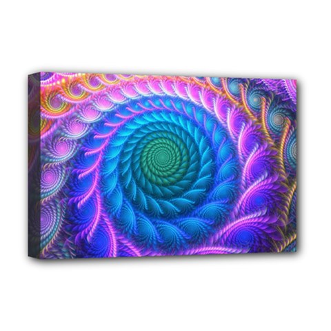 Peacock Feather Fractal Deluxe Canvas 18  X 12  (stretched) by Wav3s