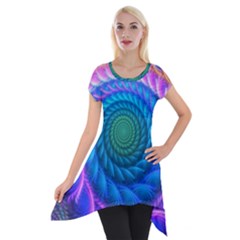 Peacock Feather Fractal Short Sleeve Side Drop Tunic