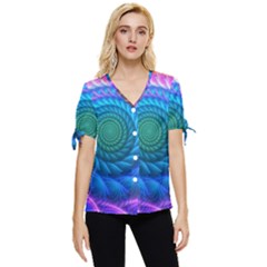 Peacock Feather Fractal Bow Sleeve Button Up Top by Wav3s