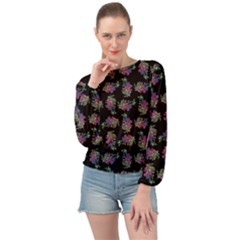 Midnight Noir Garden Chic Pattern Banded Bottom Chiffon Top by dflcprintsclothing