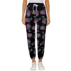 Midnight Noir Garden Chic Pattern Women s Cropped Drawstring Pants by dflcprintsclothing