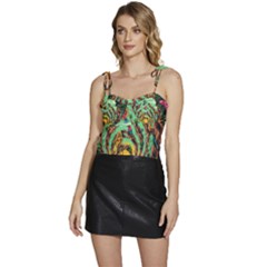 Monkey Tiger Bird Parrot Forest Jungle Style Flowy Camisole Tie Up Top by Grandong