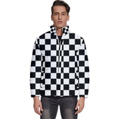 Black White Checker Pattern Checkerboard Men s Puffer Bubble Jacket Coat by Cowasu