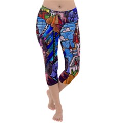 Beauty Stained Glass Castle Building Lightweight Velour Capri Yoga Leggings by Cowasu