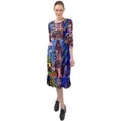 Beauty Stained Glass Castle Building Ruffle End Midi Chiffon Dress by Cowasu