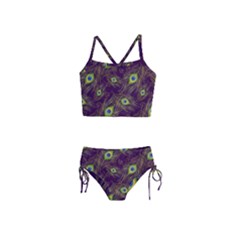 Peacock Feathers Pattern Girls  Tankini Swimsuit by Cowasu