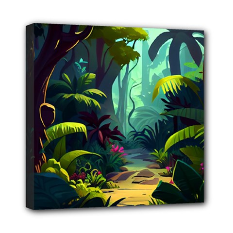 Rainforest Jungle Cartoon Animation Background Mini Canvas 8  X 8  (stretched) by Ndabl3x