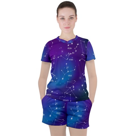 Realistic Night Sky With Constellations Women s Tee And Shorts Set by Cowasu