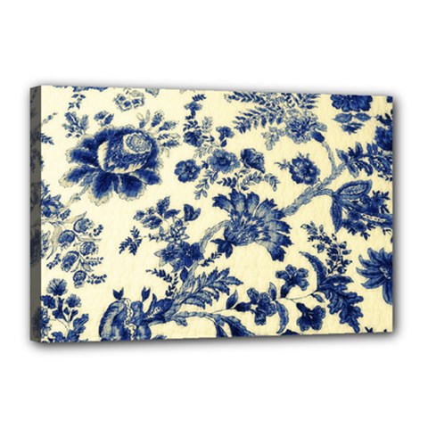 Vintage Blue Drawings On Fabric Canvas 18  X 12  (stretched) by Amaryn4rt