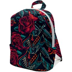 Vintage Flash Tattoos Designs Seamless Pattern Zip Up Backpack by Amaryn4rt