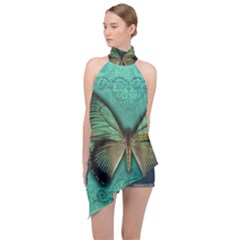 Butterfly Background Vintage Old Grunge Halter Asymmetric Satin Top by Amaryn4rt