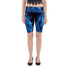 Digitally Created Blue Flames Of Fire Yoga Cropped Leggings by Simbadda