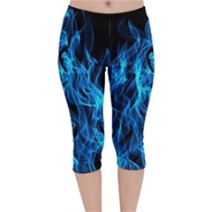 Digitally Created Blue Flames Of Fire Velvet Capri Leggings  by Simbadda