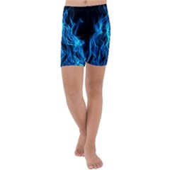 Digitally Created Blue Flames Of Fire Kids  Lightweight Velour Capri Yoga Leggings by Simbadda