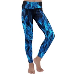 Digitally Created Blue Flames Of Fire Kids  Lightweight Velour Classic Yoga Leggings by Simbadda