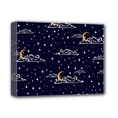 Hand-drawn-scratch-style-night-sky-with-moon-cloud-space-among-stars-seamless-pattern-vector-design- Deluxe Canvas 14  X 11  (stretched)