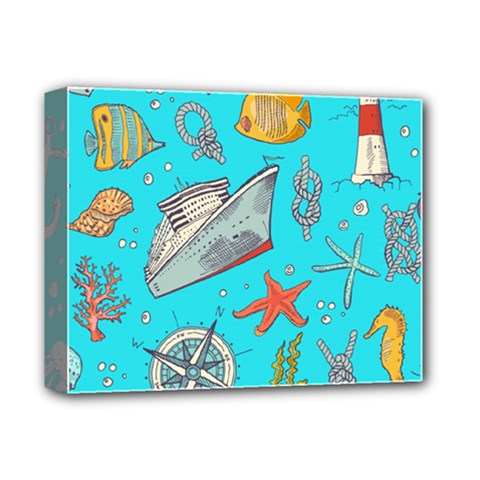 Colored-sketched-sea-elements-pattern-background-sea-life-animals-illustration Deluxe Canvas 14  X 11  (stretched)