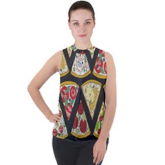 Vector-seamless-pattern-with-italian-pizza-top-view Mock Neck Chiffon Sleeveless Top by uniart180623